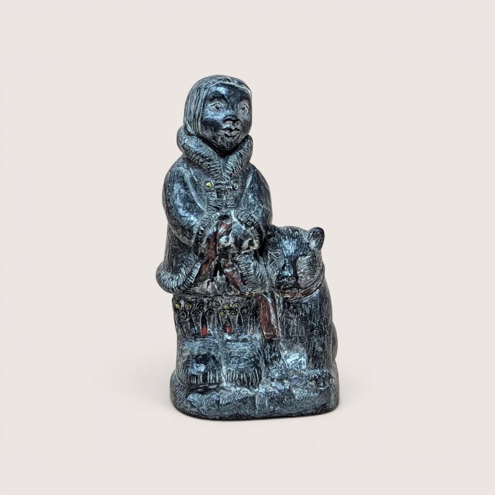 Vintage Original Wolf Sculpture Figurine Arctic Inuit and Dog